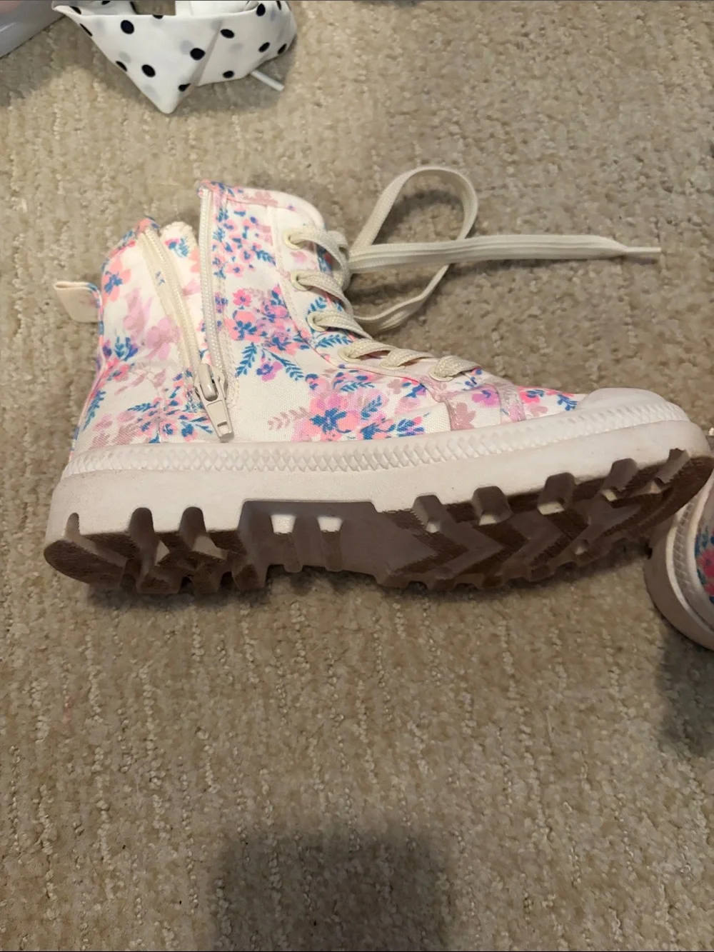 Kids Floral Lace-Up Ankle Boots - Pink & White
